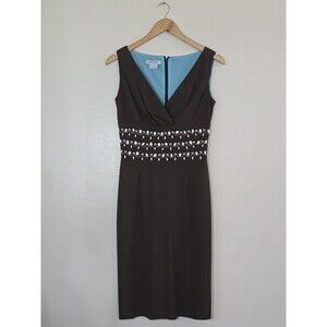 Kay Unger Seashell Beaded Brown Dress Womens Size 6 Beach Wedding Resort